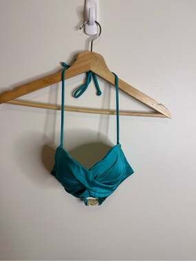 Victoria's Secret Teal Halter Bikini Top with Gold Accent size 32B